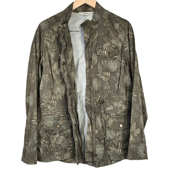 LL Bean Military Safari Palm Tropical Utility Cinch Waist Cotton Blend Jacket M - Picture 3 of 11